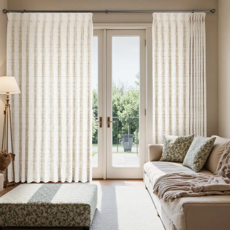 Modern Geo Stitch Roman Shades - Off-white installed view
