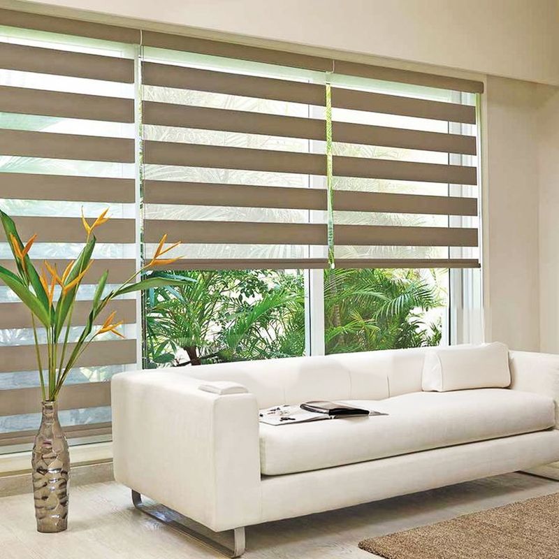 Double Layer Built-in Plain Zebra Blinds Motorized 100% Blackout Day And Nigh