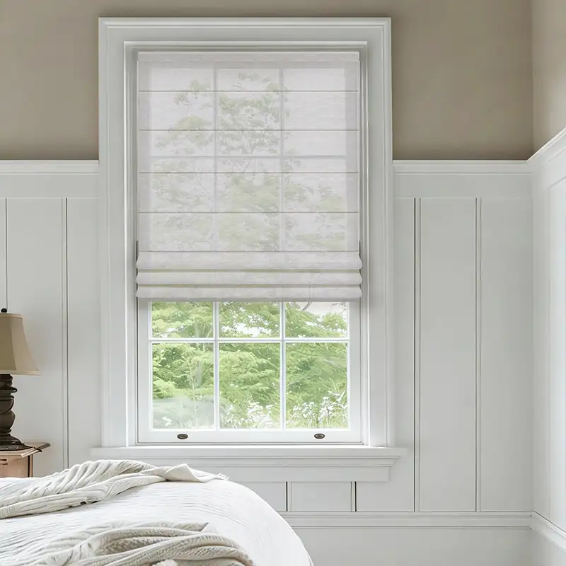 Cloud Veil Roman Shades - Natural Off-white installed view