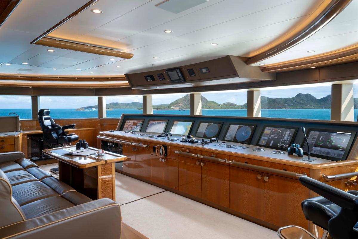ALFA NERO bridge with navigation consoles and sea views, 82m Oceanco motor yacht for sale