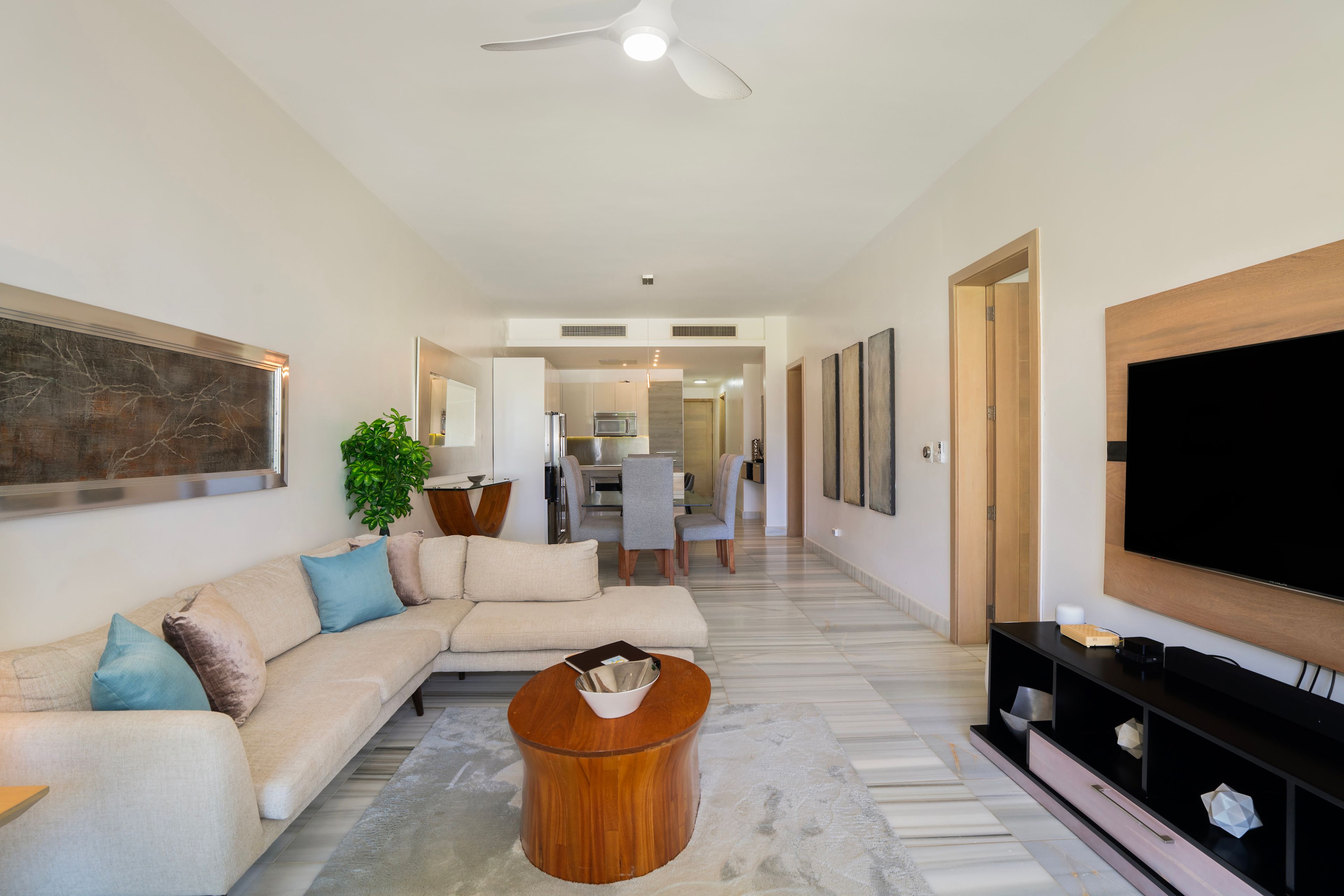 Beachfront living room and terrace at Seawinds Cabarete