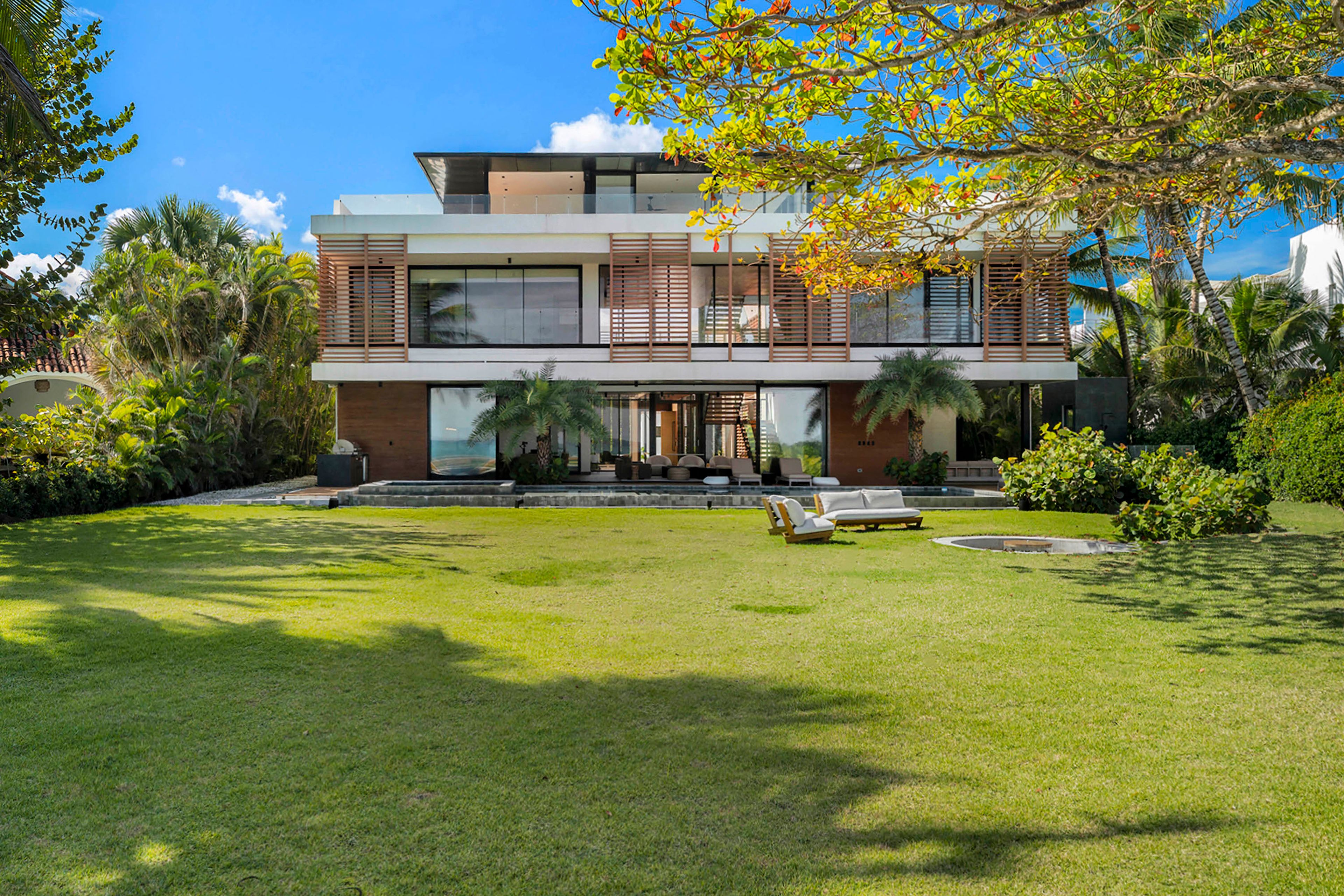 Large beachfront yard overlooking the Atlantic Ocean at Villa Roge with private beach access