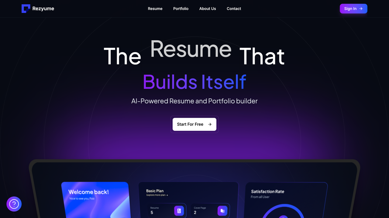 Rezyume product hero — The Resume That Builds Itself