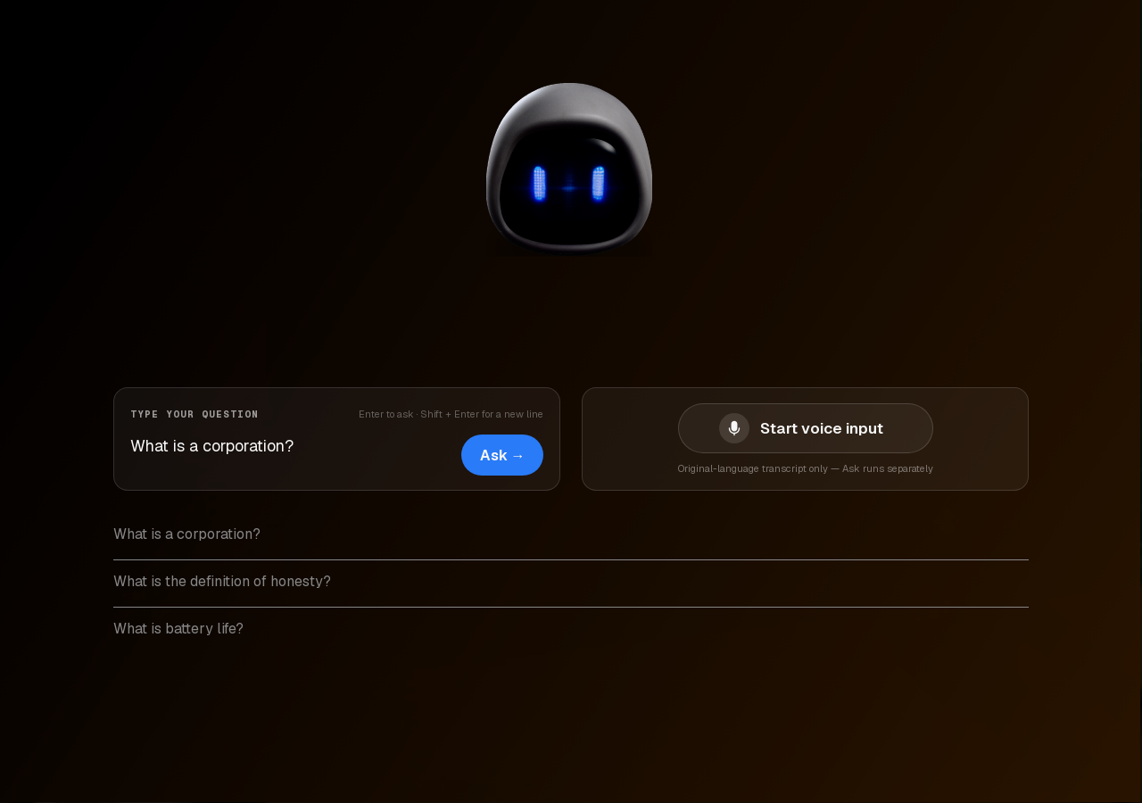 Ask Krio — type a question or start voice input