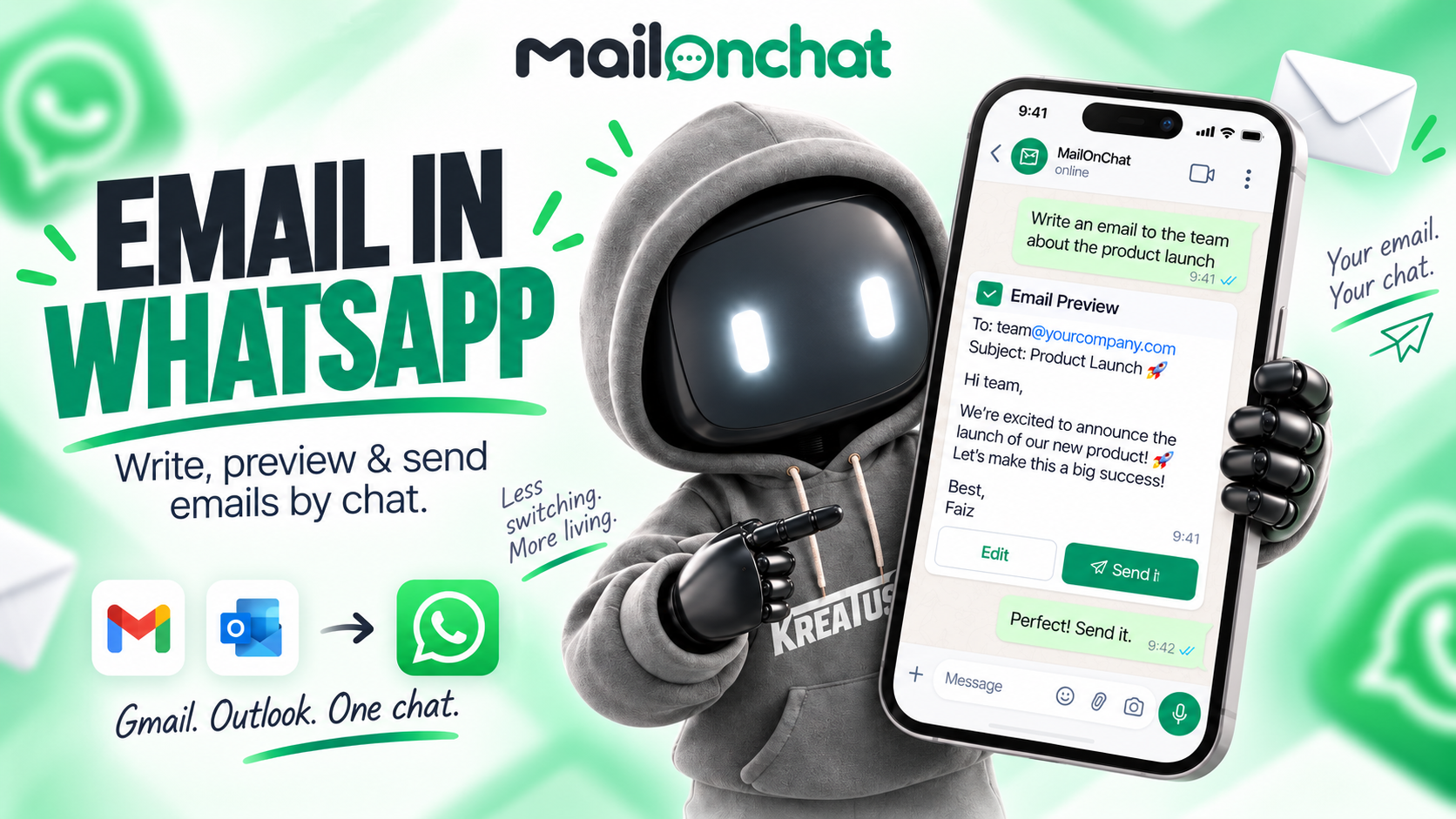 Email in WhatsApp: Manage Gmail & Outlook from Chat