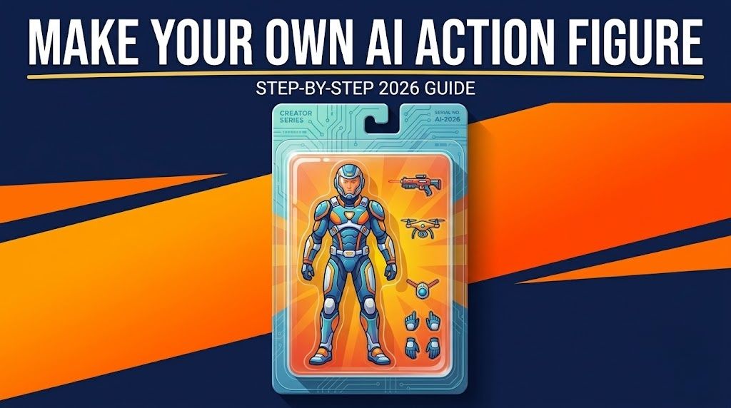 Step-by-step guide graphic for making an AI action figure of yourself