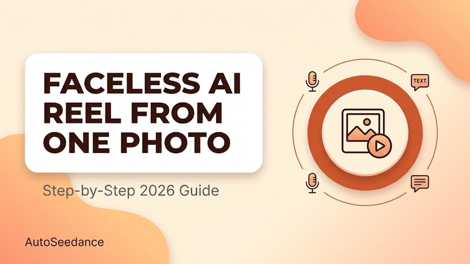 Step-by-step guide graphic for making a faceless AI reel from one photo