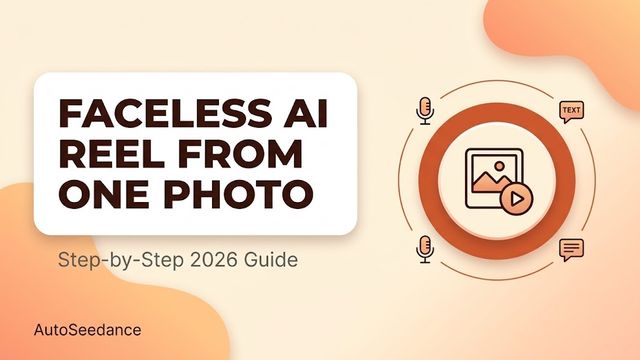Step-by-step guide graphic for making a faceless AI reel from one photo