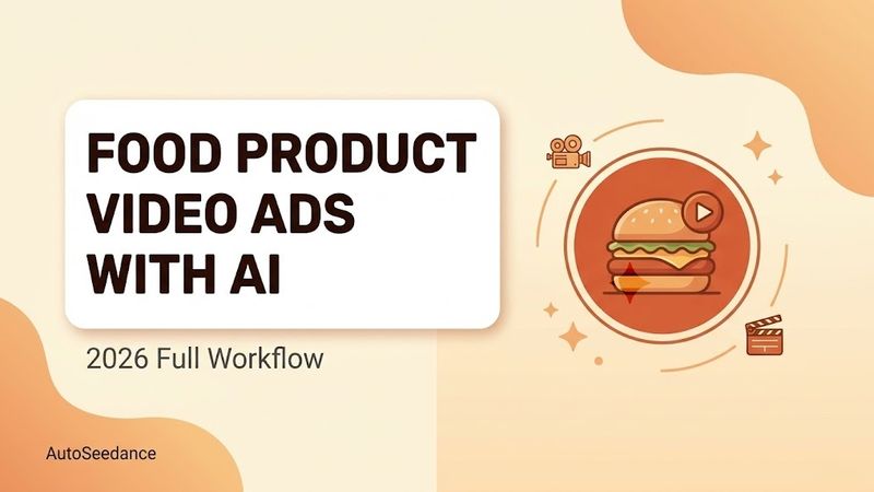 Workflow graphic for making a food product video ad with AI in 2026