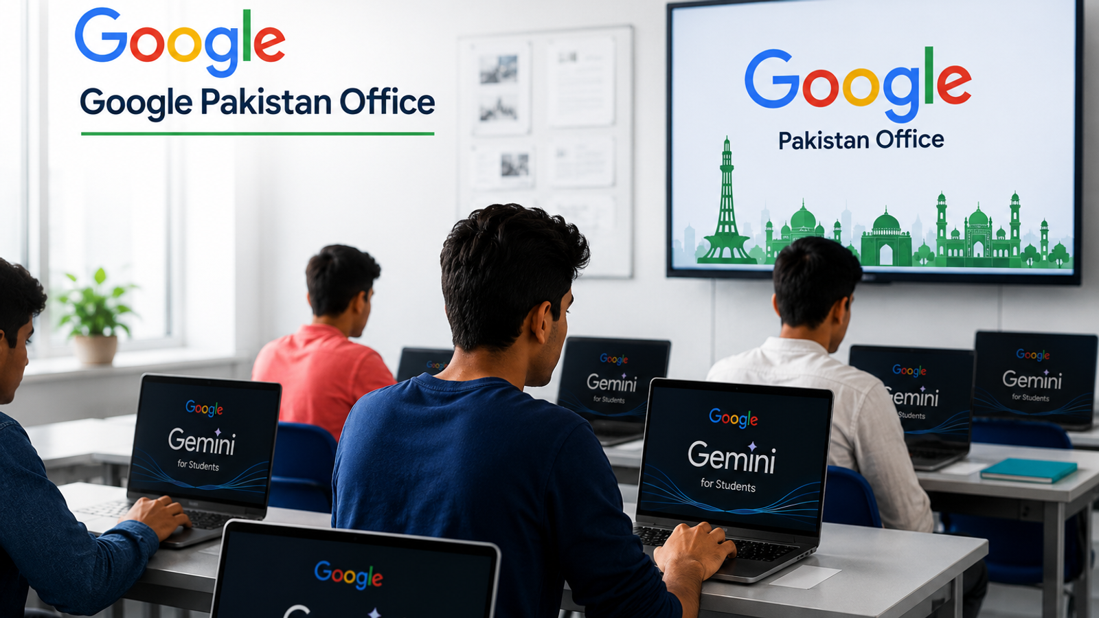 Graphic explaining Google's first Pakistan office opening and free Gemini student offer