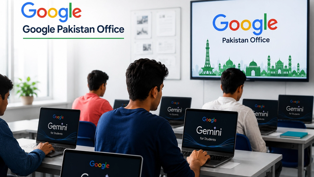 Graphic explaining Google's first Pakistan office opening and free Gemini student offer