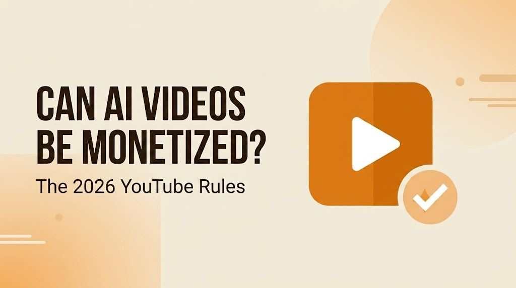 Graphic asking whether AI-generated videos can be monetized on YouTube in 2026