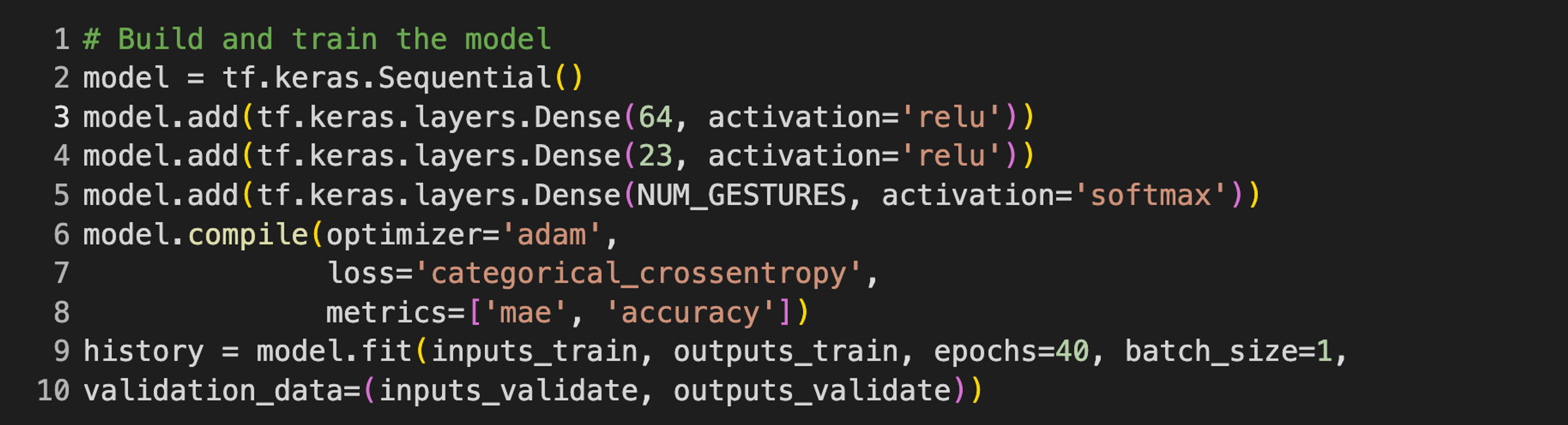Hyperparameters used for model training