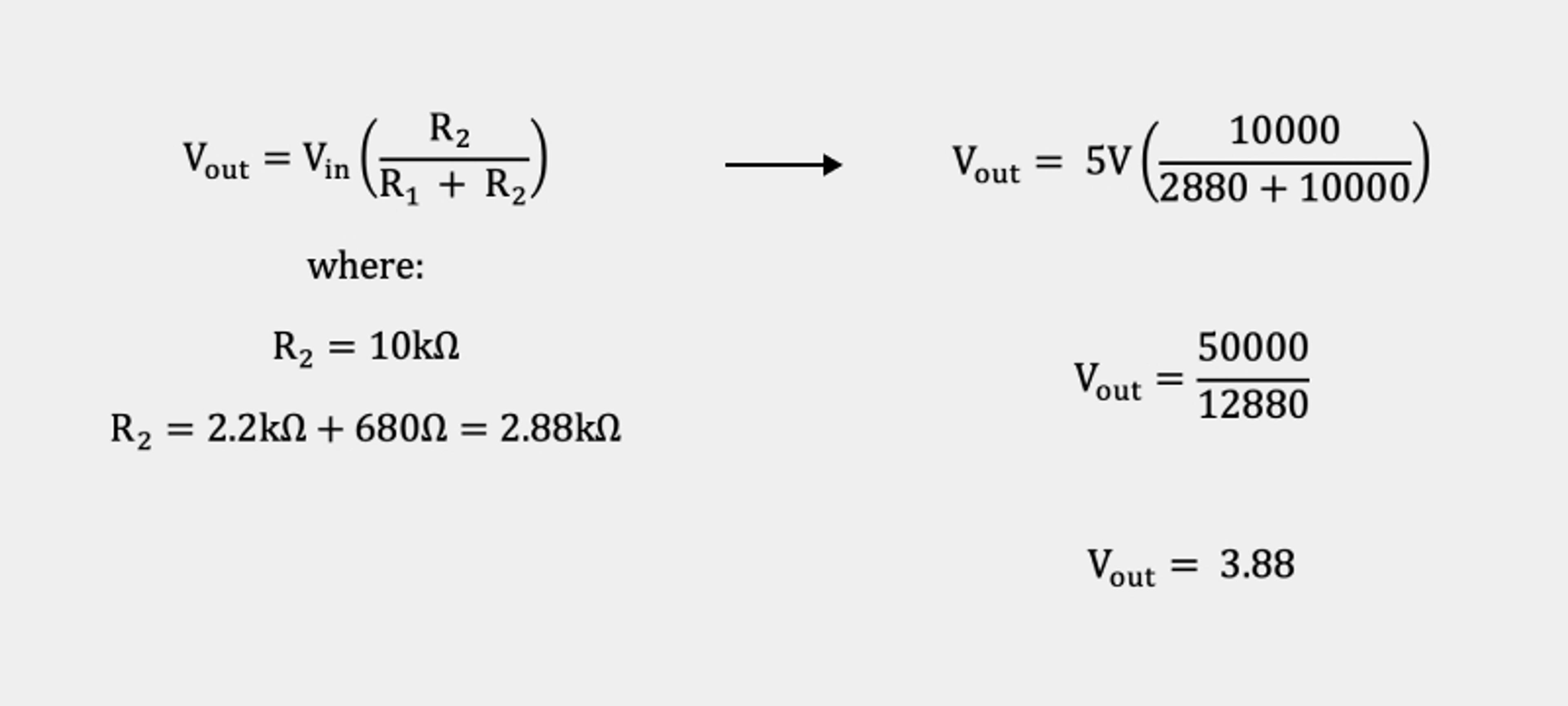Voltage divider equation and our resistor configuration