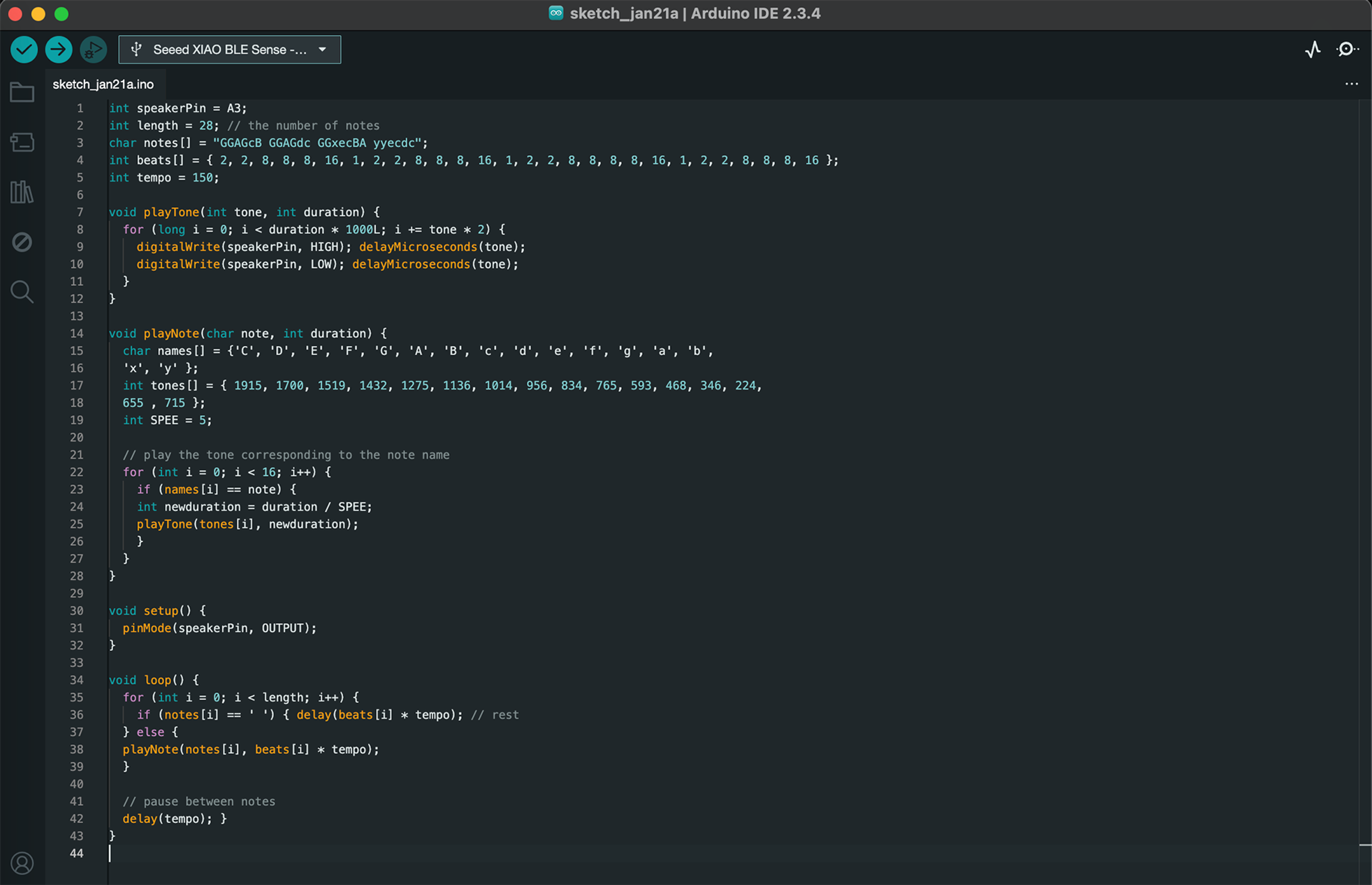 Sketch for playing audio using the buzzer.