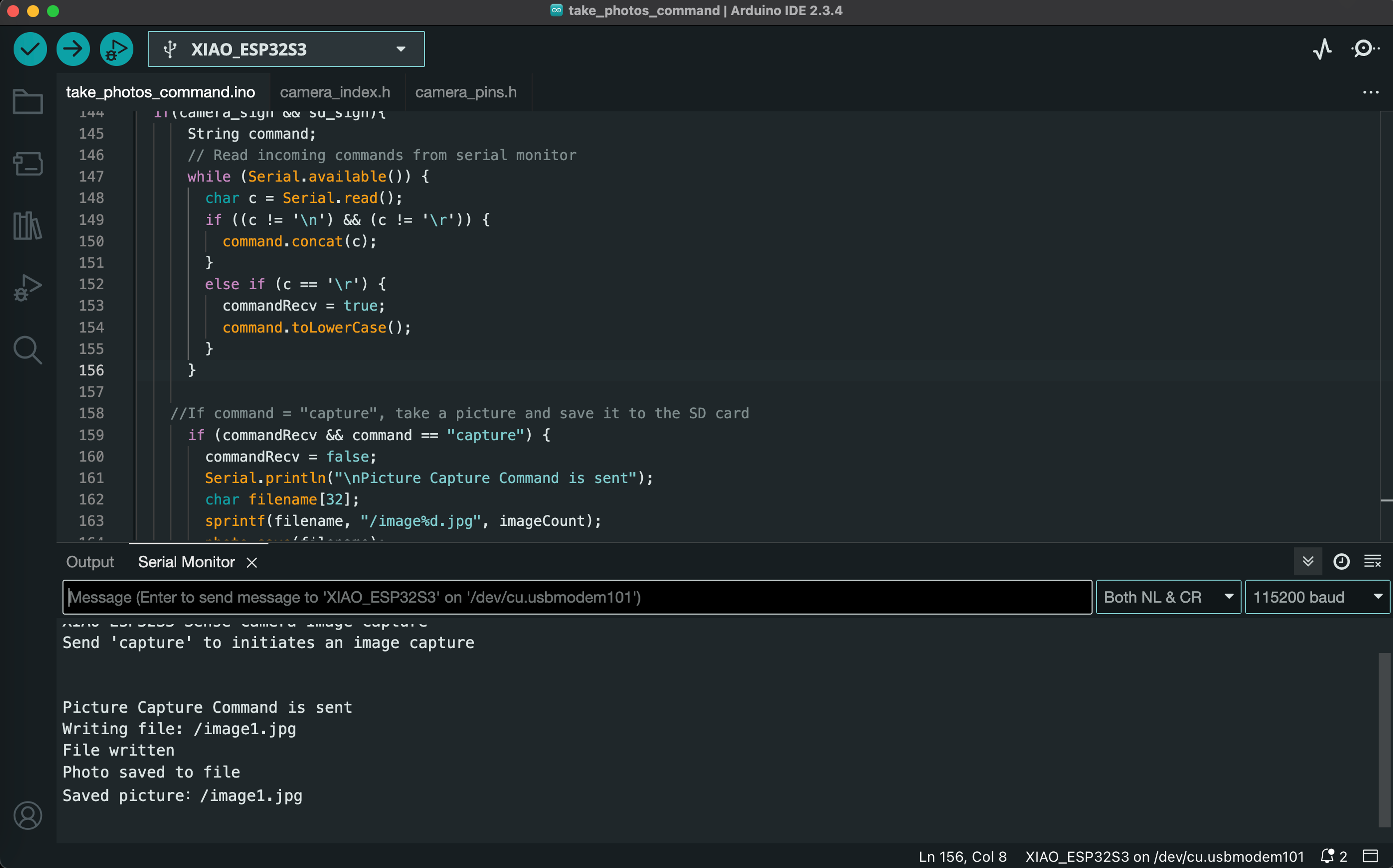 Code for capturing images