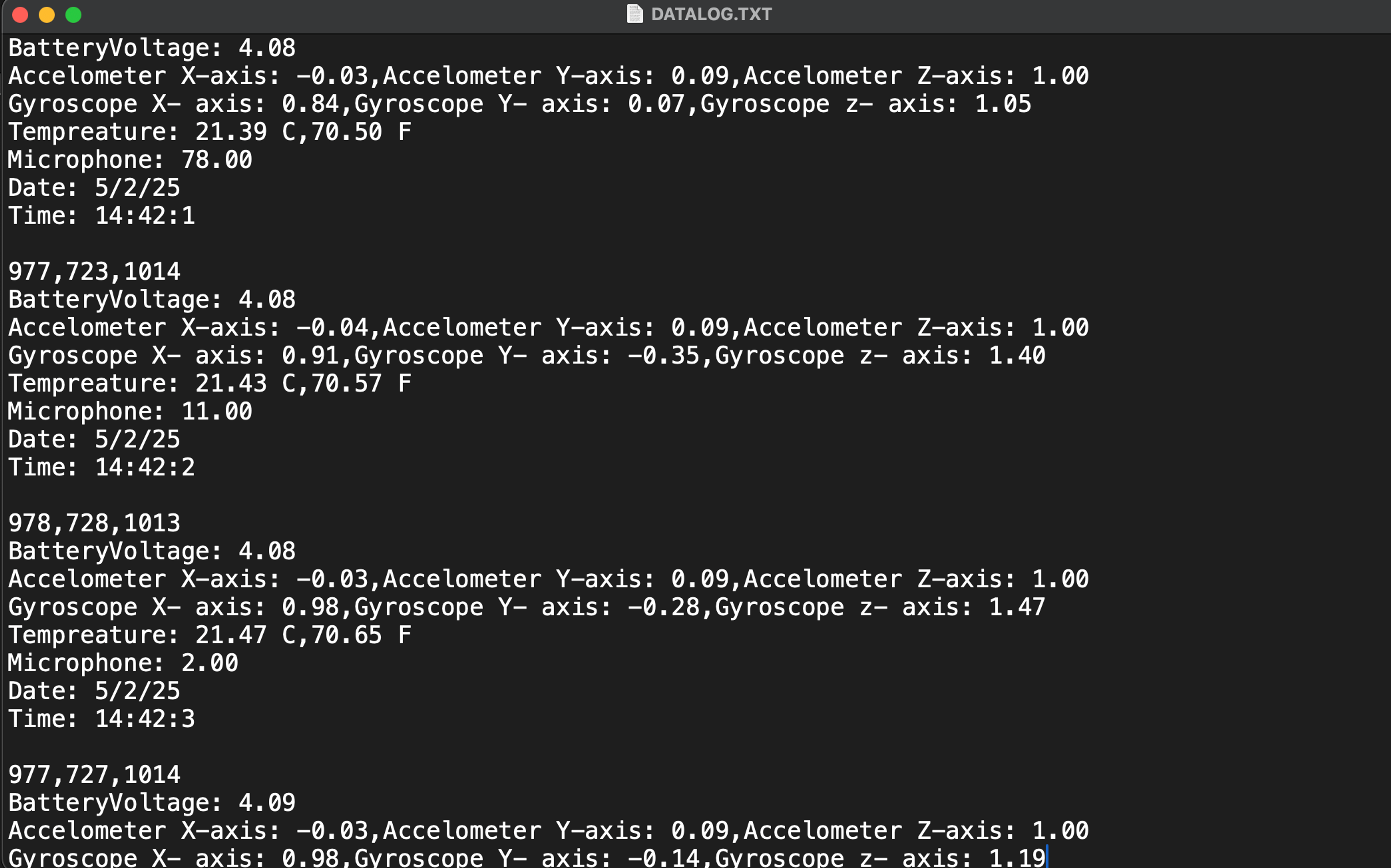 Data written to SD card