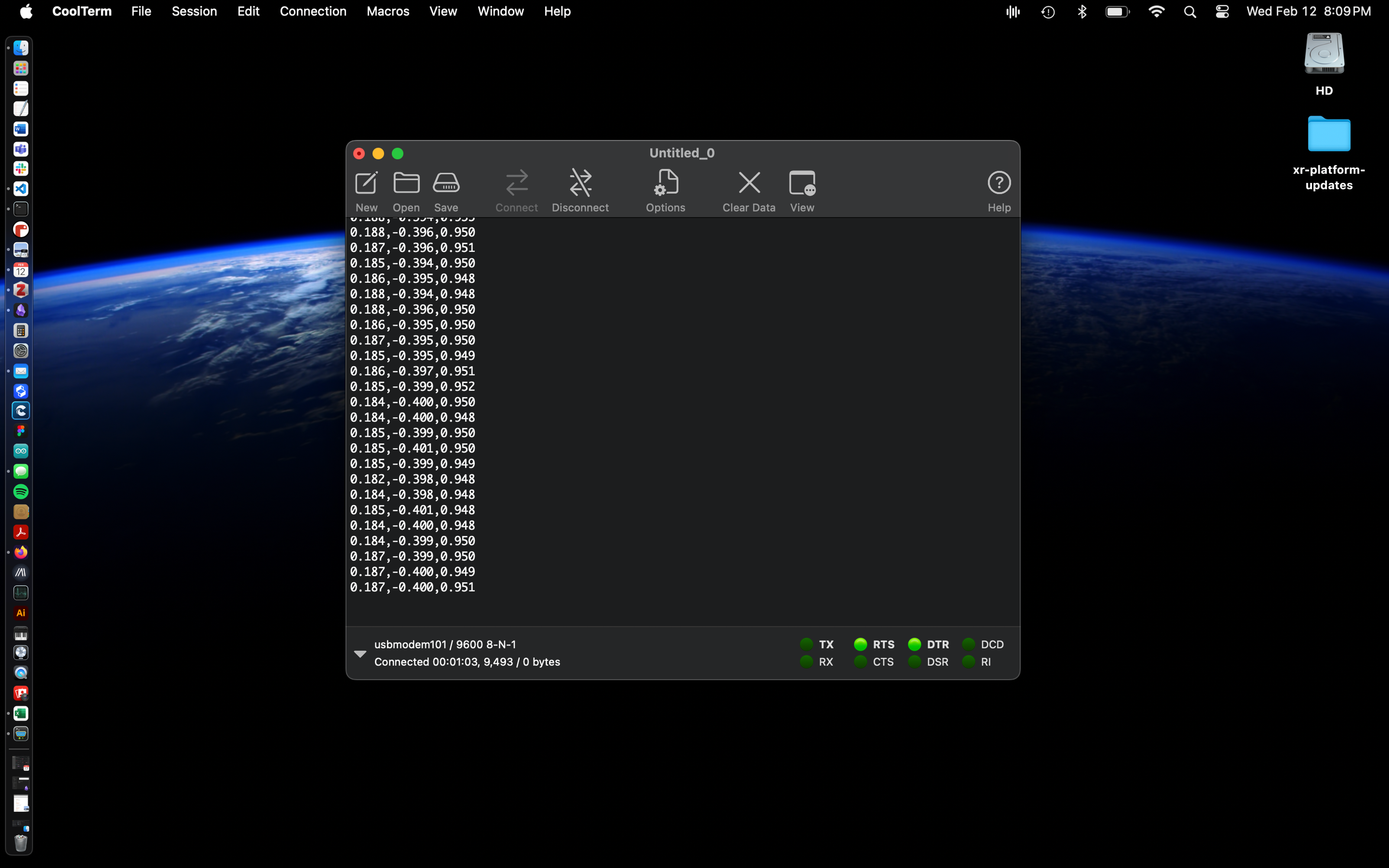 Recording data using CoolTerm