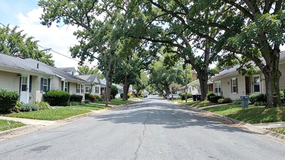 Residential street of colonial and cape homes near the bay in Bay Shore, NY, Town of Islip, Suffolk County