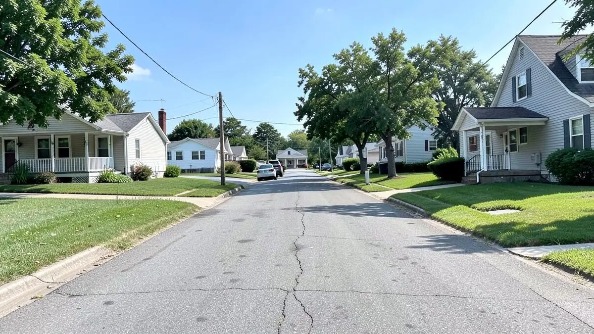Ranch and high-ranch homes on a residential street off Horseblock Road in Farmingville, NY, Town of Brookhaven, Suffolk County