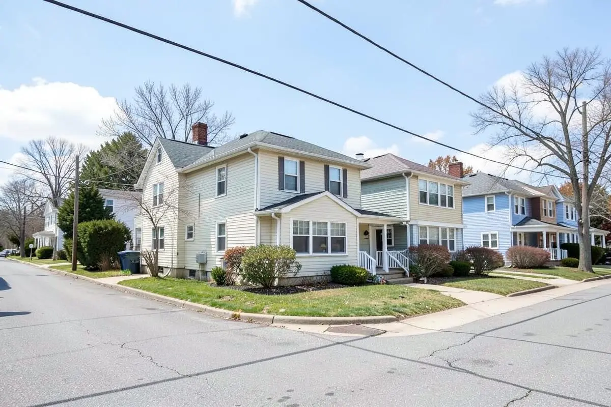 Mid-century split-level homes on a quiet street in Commack, NY, Suffolk County