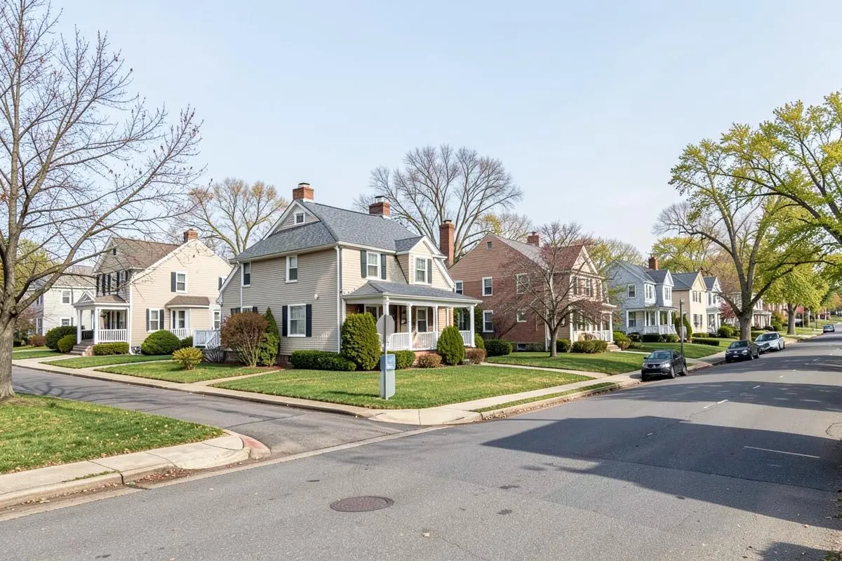 Colonial-style homes on large lots along a residential street in Annadale, Staten Island, NY