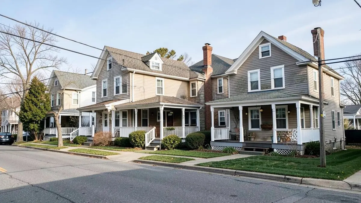 Residential street of older homes near downtown and the Peconic River in Riverhead, NY, Town of Riverhead, Suffolk County