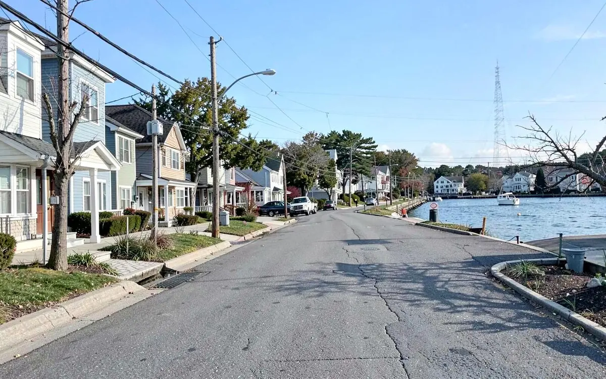 Waterfront neighborhood streets in Mastic Beach, NY, Town of Brookhaven, Suffolk County