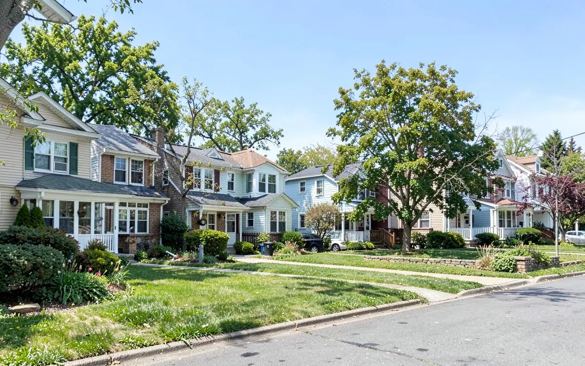 Residential neighborhood of single-family homes in Medford, NY, Town of Brookhaven, Suffolk County