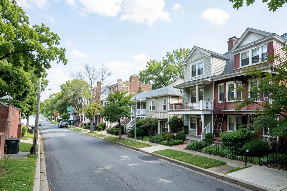 Detached and semi-detached homes on a quiet street near the water in Throgs Neck, Bronx, NY