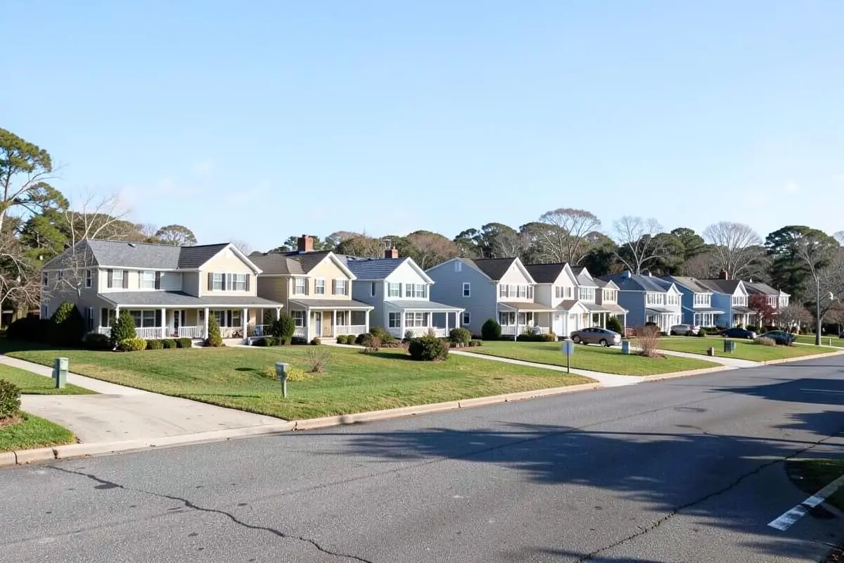 Cape and ranch homes on a residential block near the Nissequogue River in Kings Park, NY, Town of Smithtown, Suffolk County