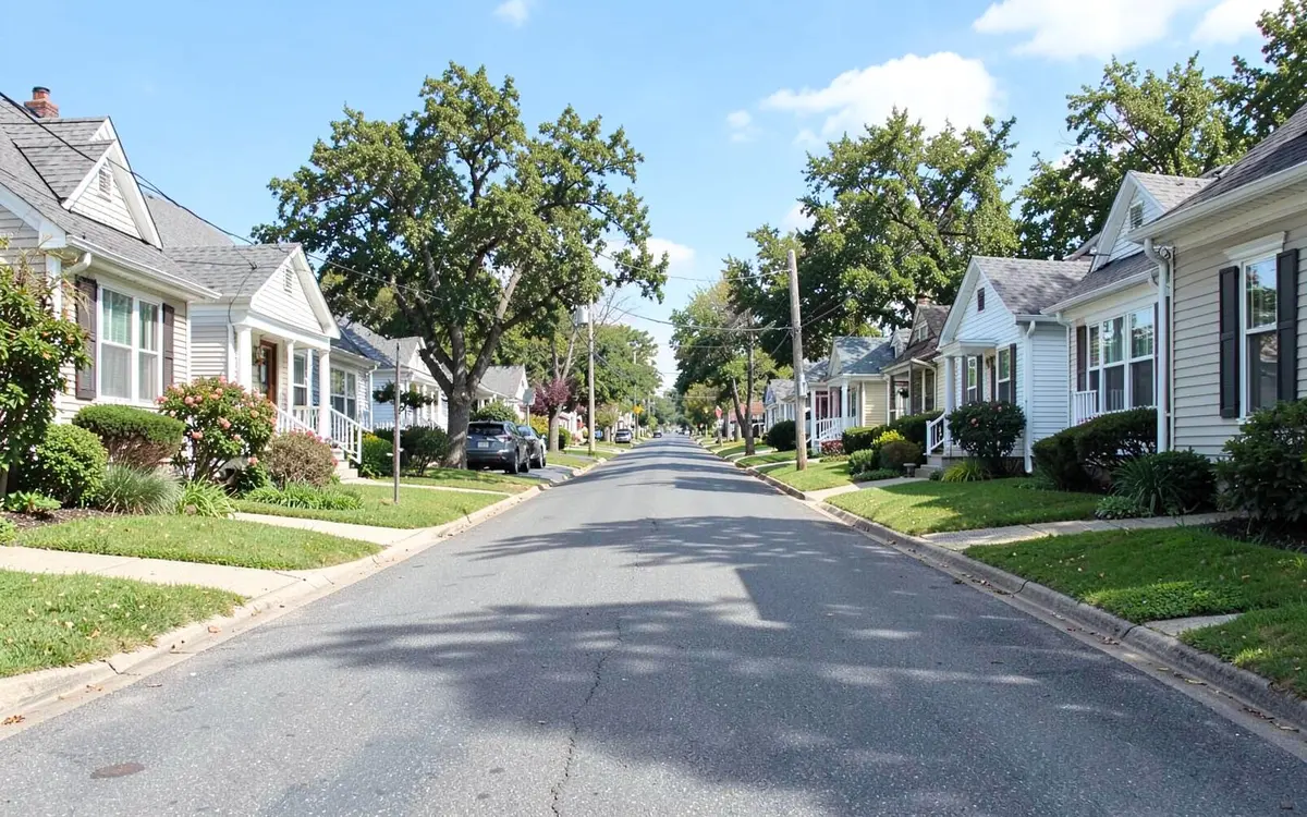 Residential street of single-family homes in Mastic, NY, Town of Brookhaven, Suffolk County
