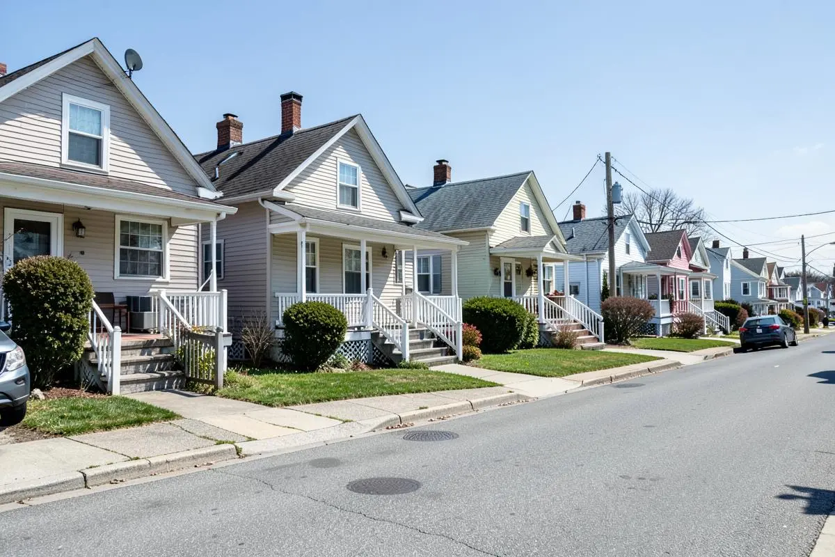 Detached and semi-attached homes on a residential street near the harbor in Great Kills, Staten Island, NY