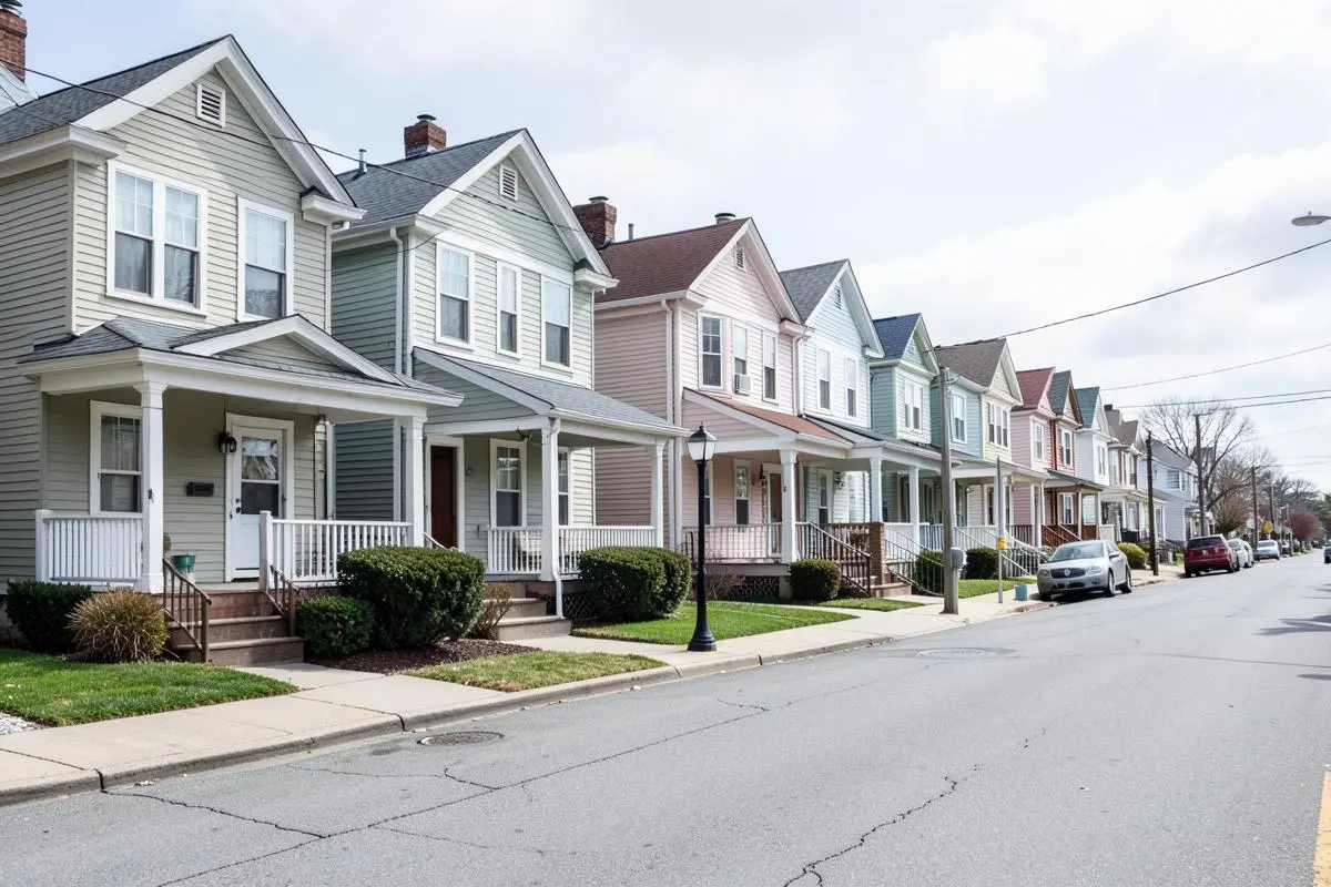 Semi-attached and detached frame homes along a residential street in Mariners Harbor, Staten Island, NY