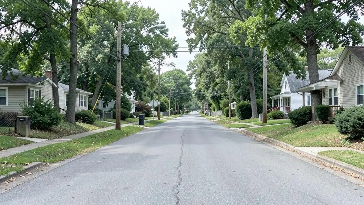 Modest capes and ranches on a wooded street near the Long Island Sound bluffs in Rocky Point, NY, Town of Brookhaven, Suffolk County