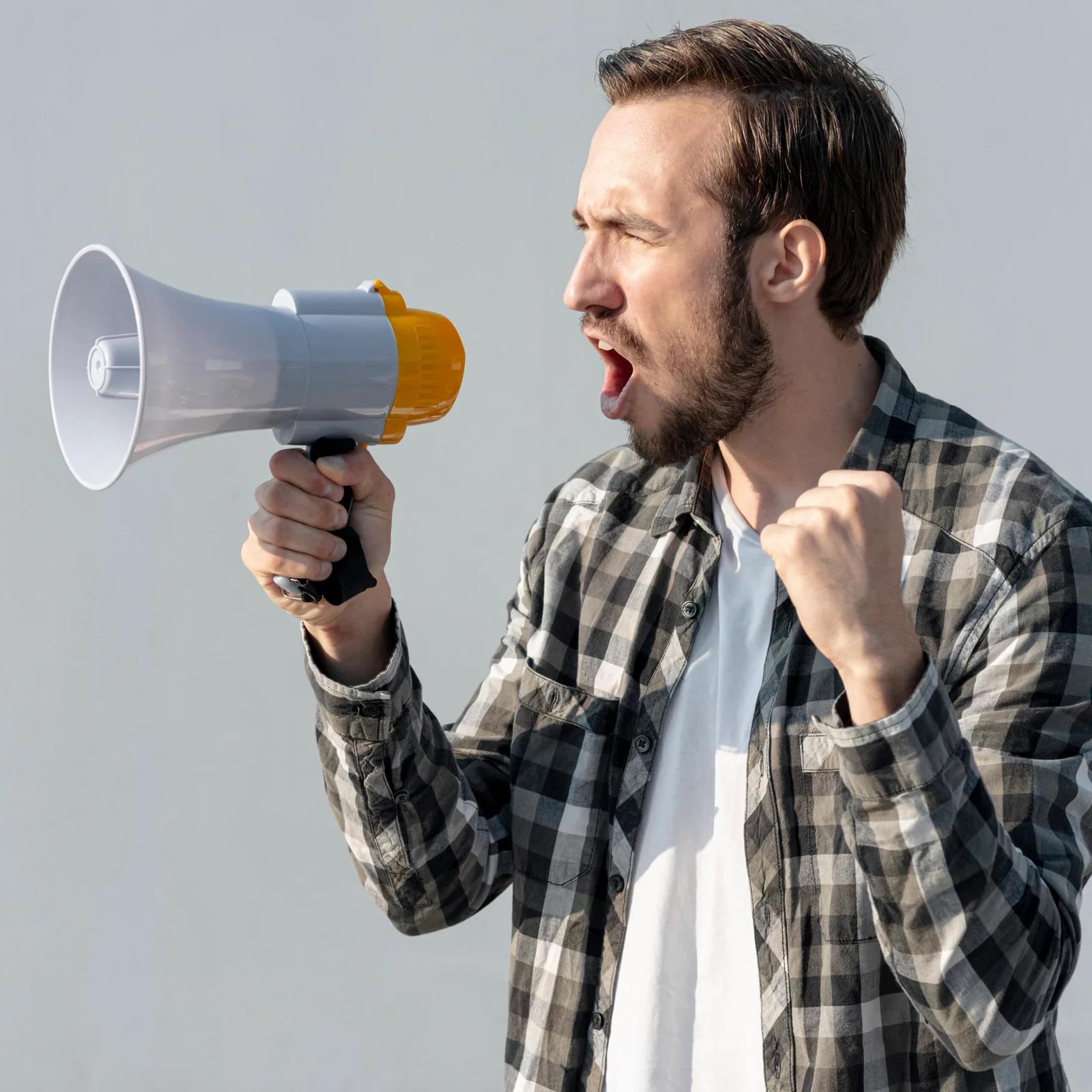 Man shouting with megaphone