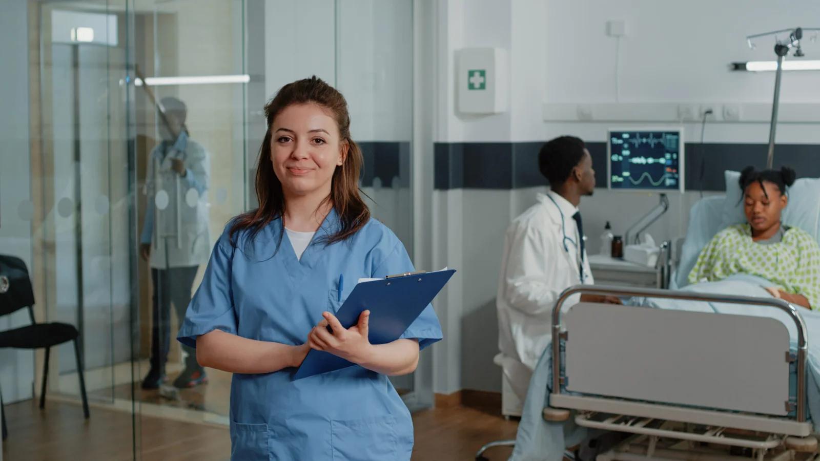 nurse speaking to patients