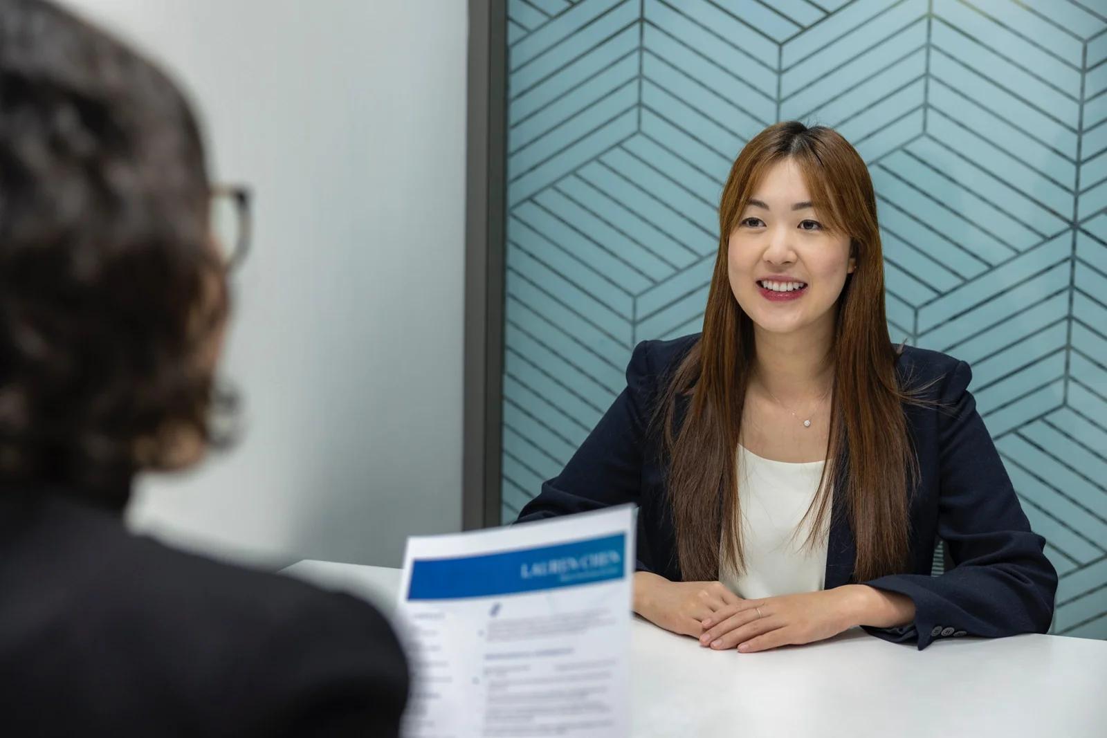 woman making first impression in an interview