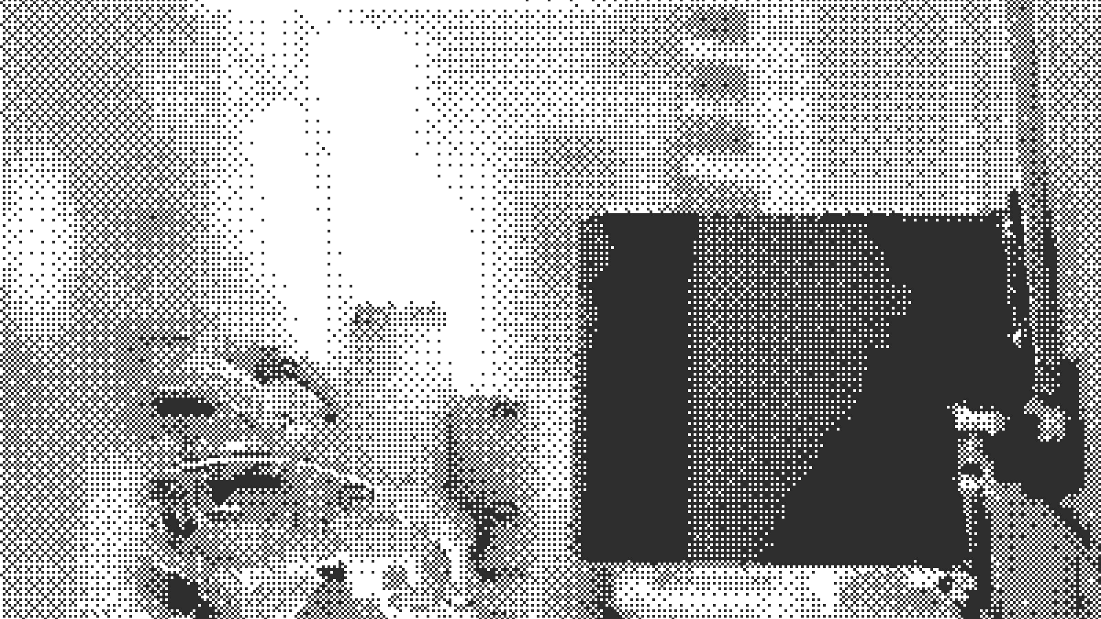 Dithered black and white photograph of an industrial site