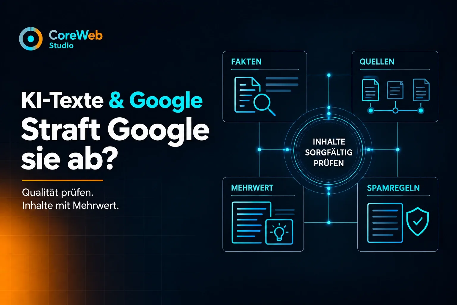 KI-Texte und Google: Inhalte anhand von Fakten, Quellen, Mehrwert und Spamregeln prüfen.