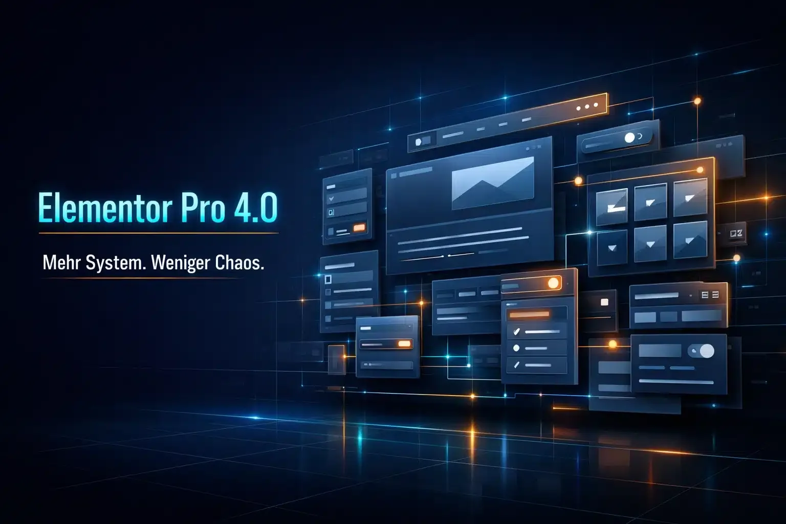 Futuristische Webdesign-Visualisierung mit Elementor Pro 4.0 und modularen UI-Elementen