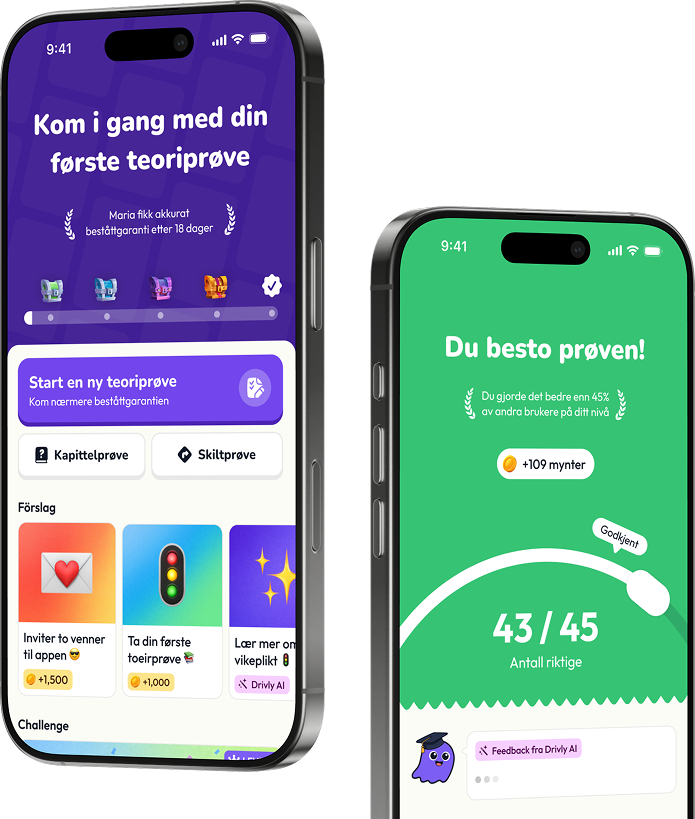 Drivly-appen på to mobiler