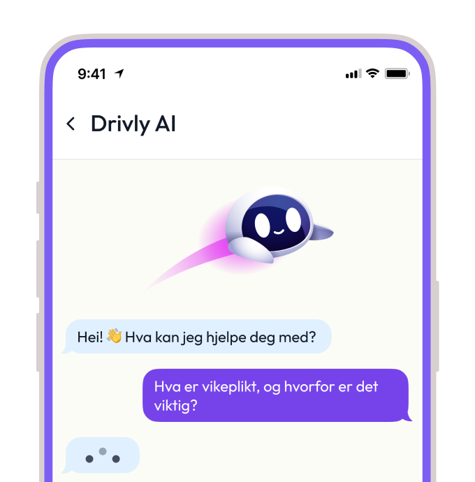 Skjermbilde fra Drivly-appen