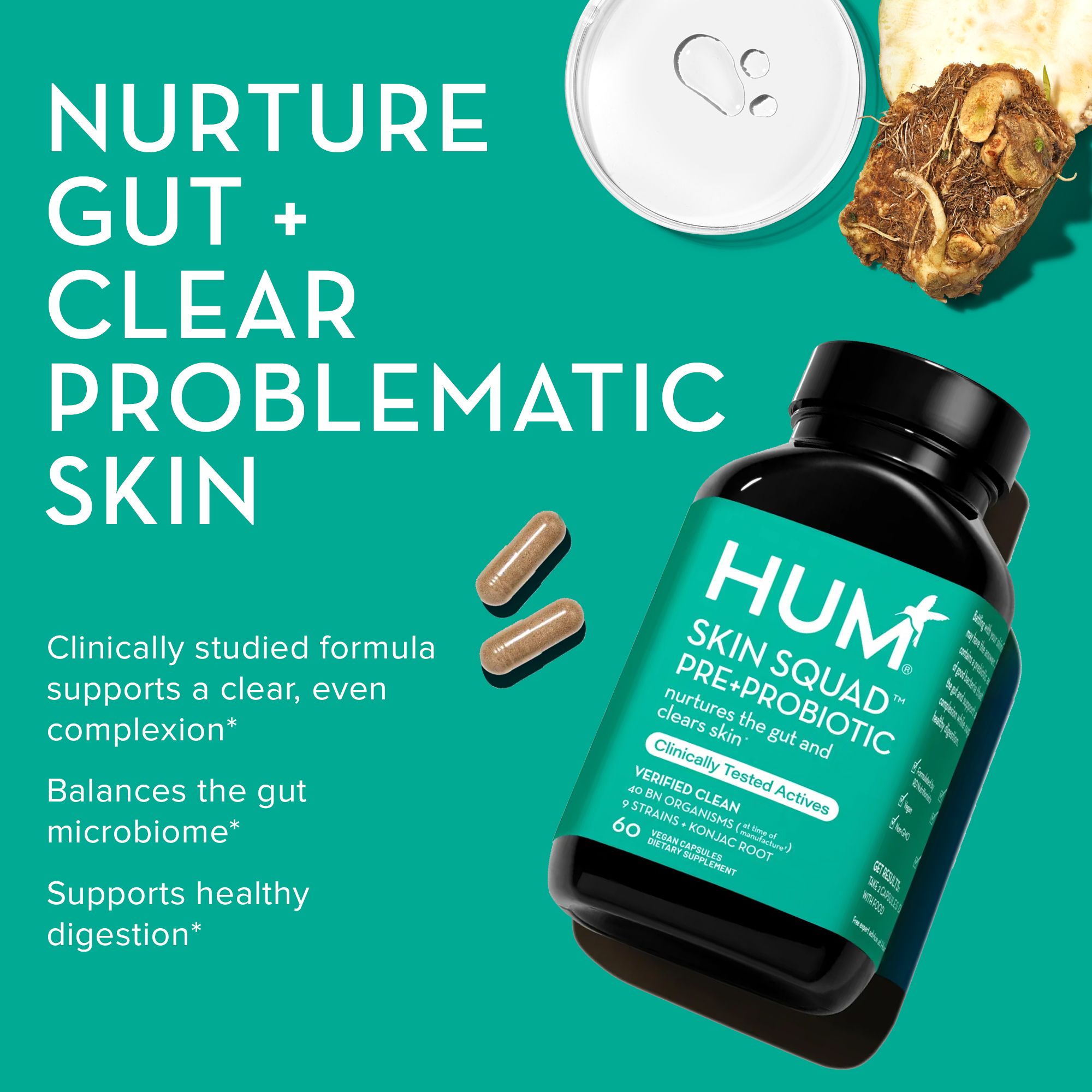 Skin Squad | Pre + Probiotic for Non-Cystic Acne - HUM Nutrition