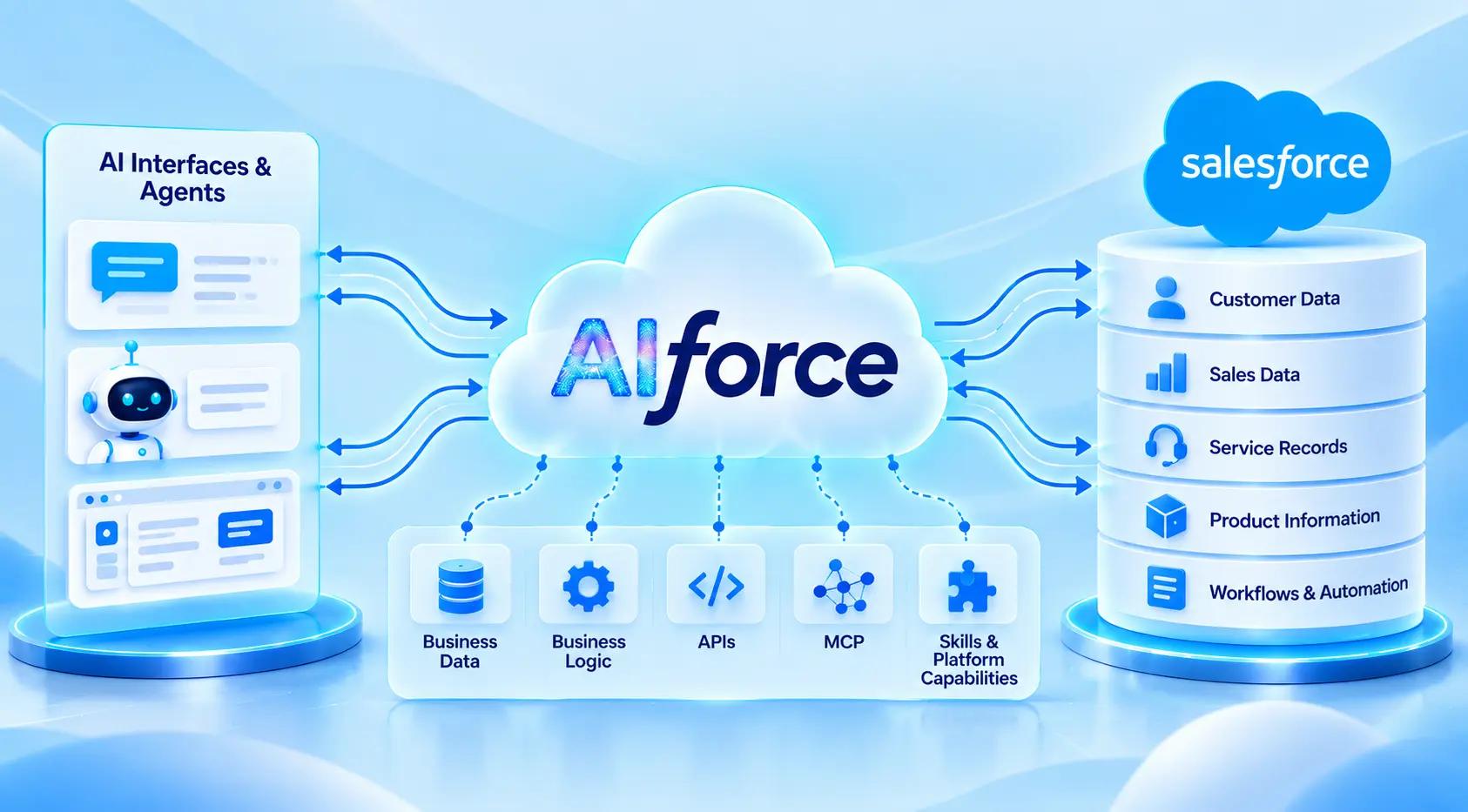 AIforce connecting AI interfaces with Salesforce data, APIs, MCP, and business logic.