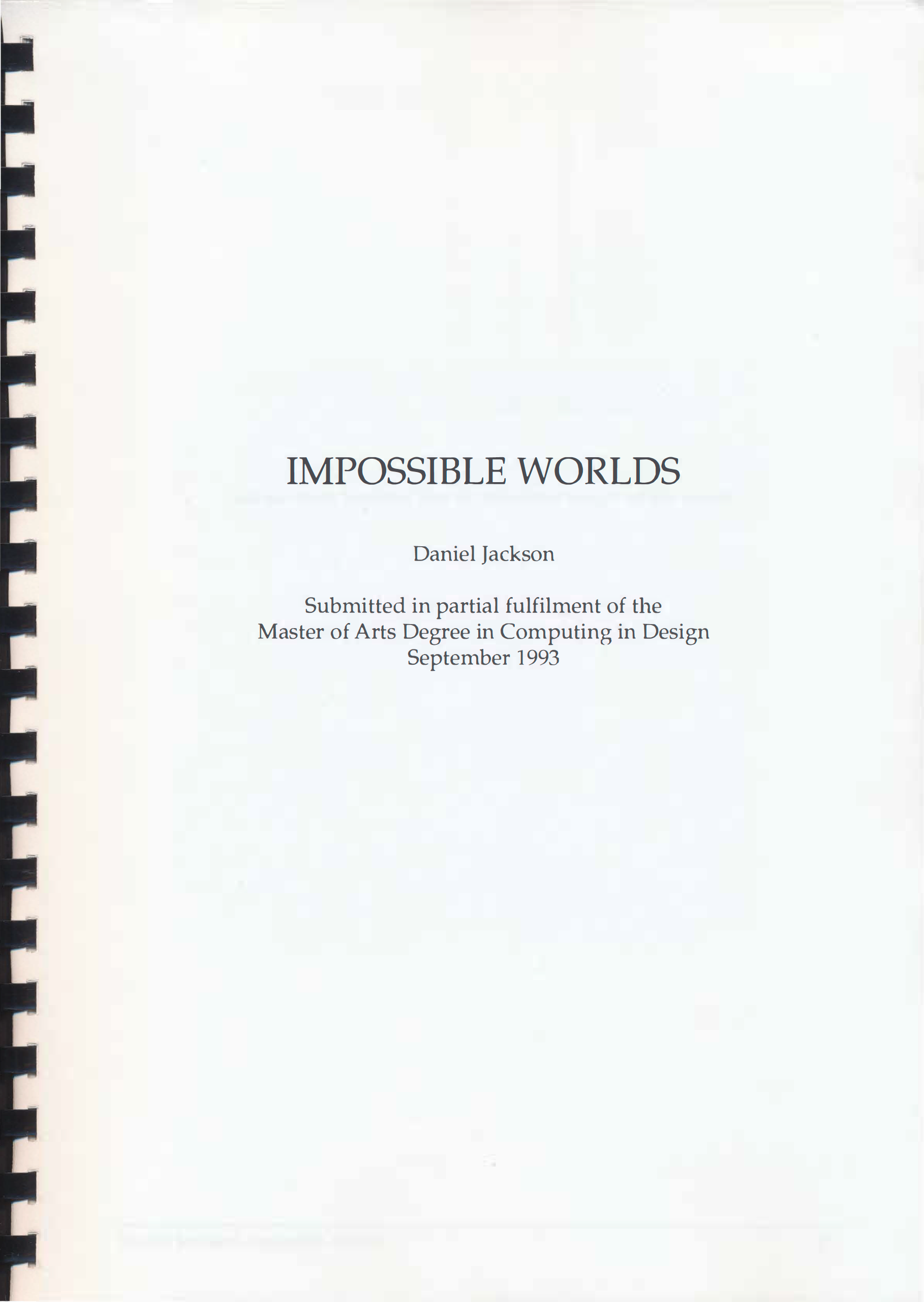 Cover page for MA thesis 'Impossible Worlds'