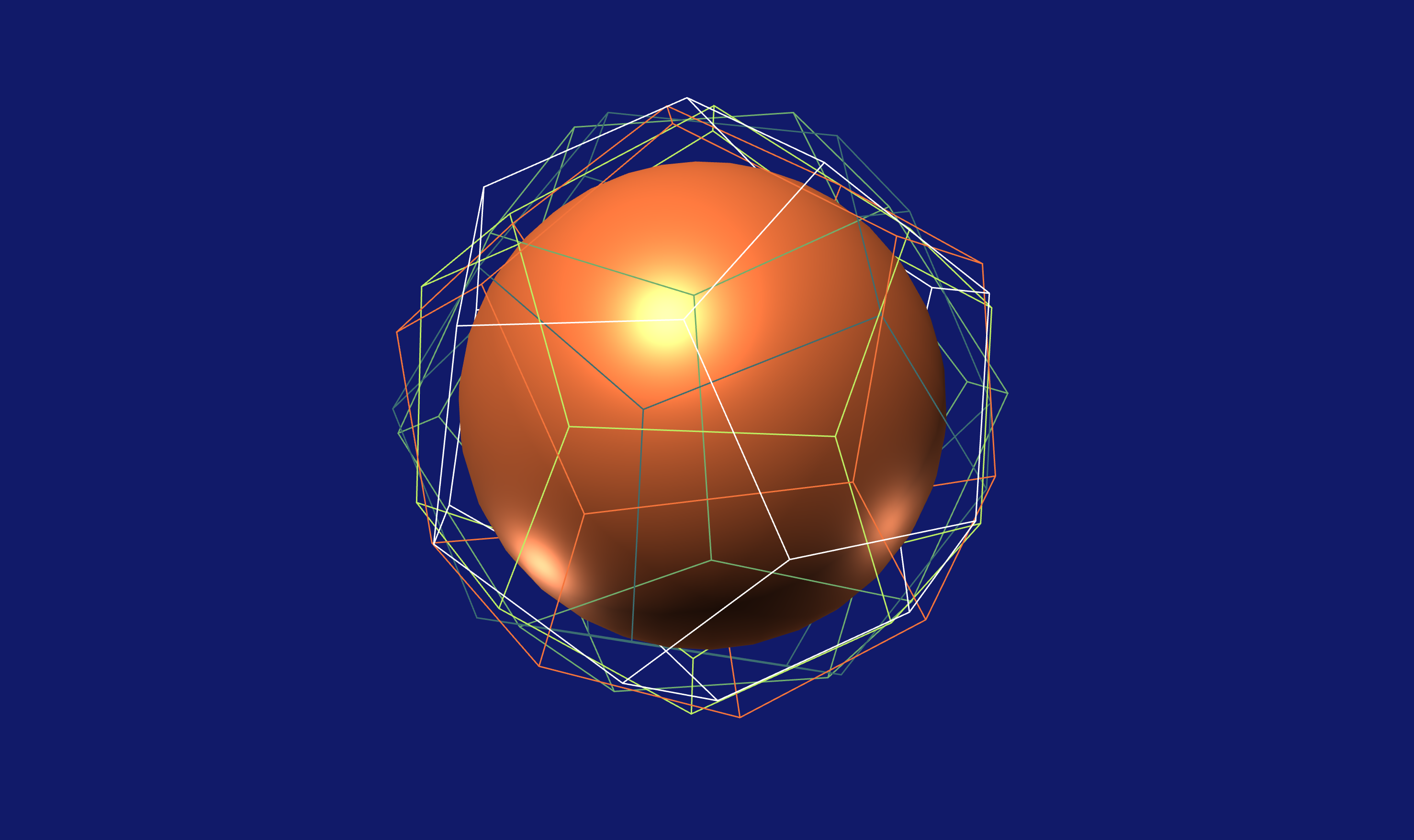 Orange sphere with wireframe dodecahedrons