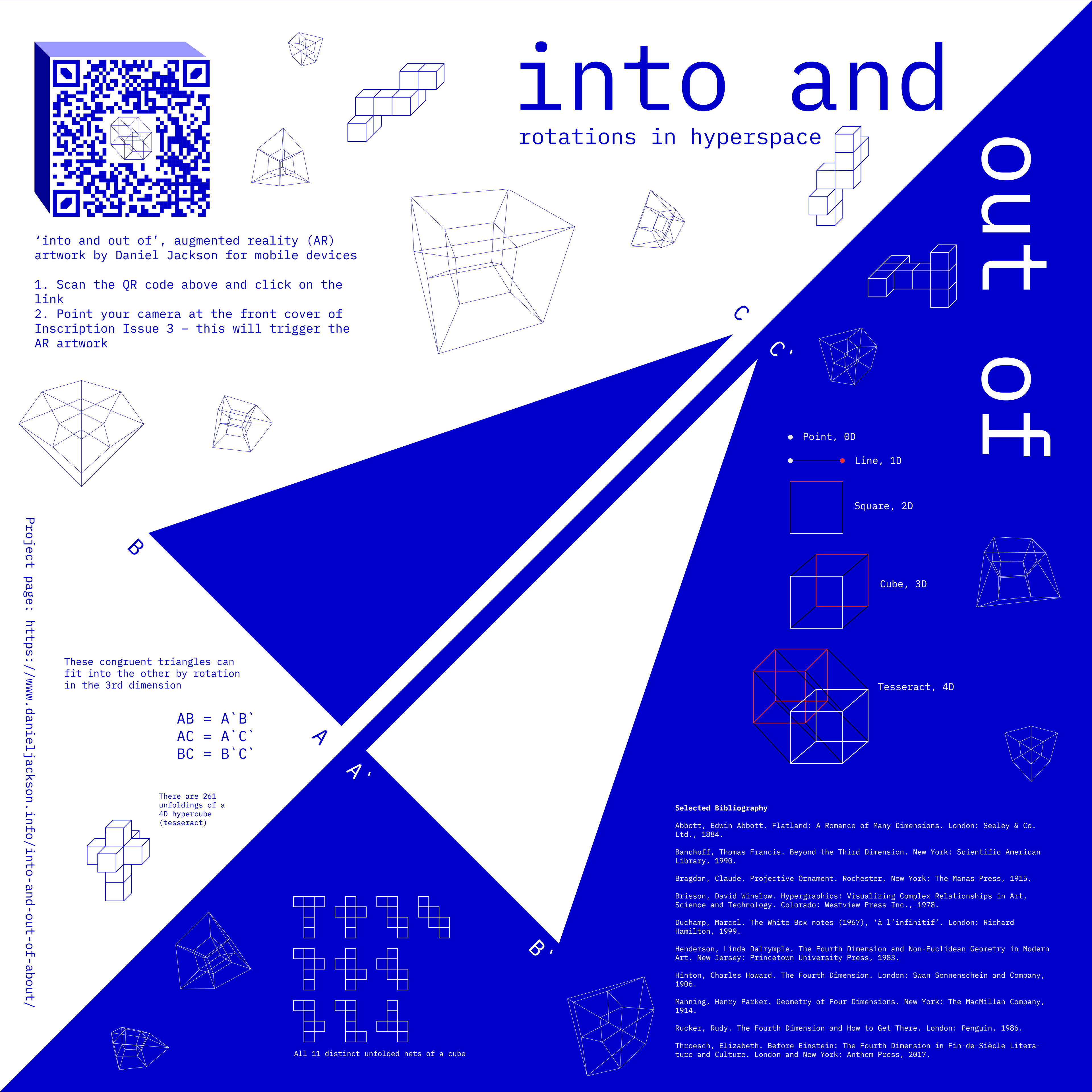Diagrammatic illustration with 2 large triangles in blue and white