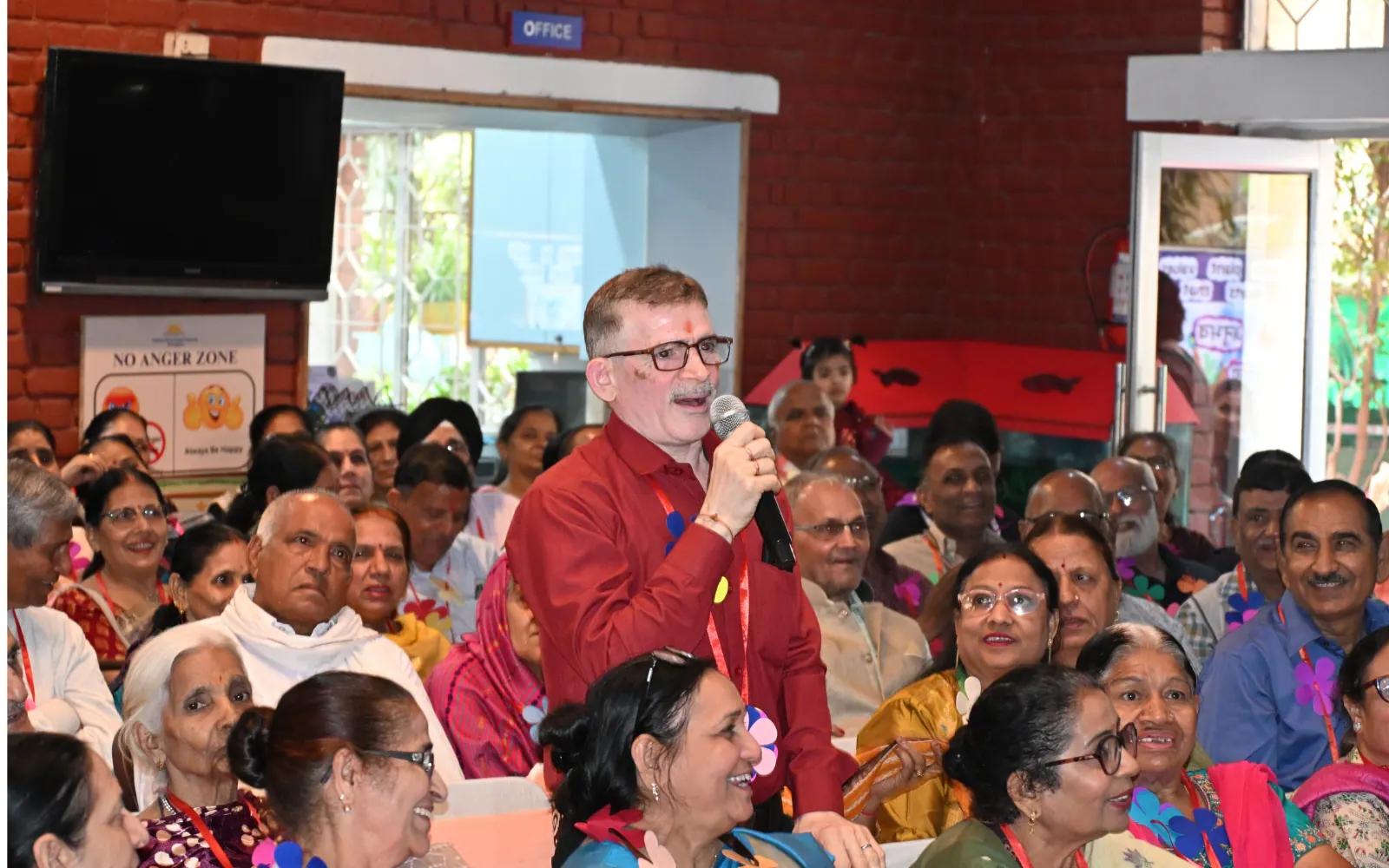 A guest addressing the school community