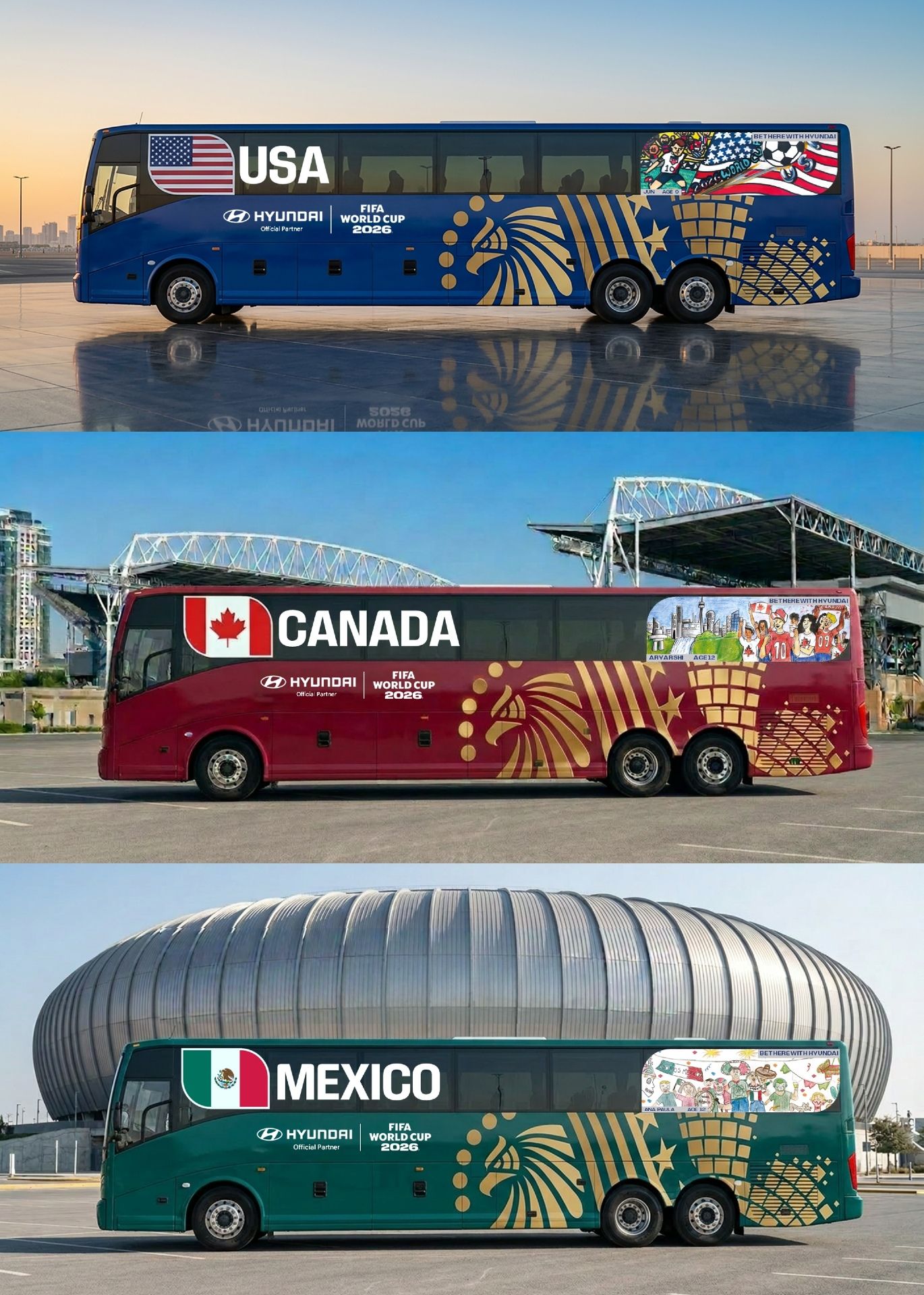 Hyundai Motor presenta «Be There With Hyundai» que aparecerán en los diseños de los autobuses de las selecciones nacionales para la Copa Mundial